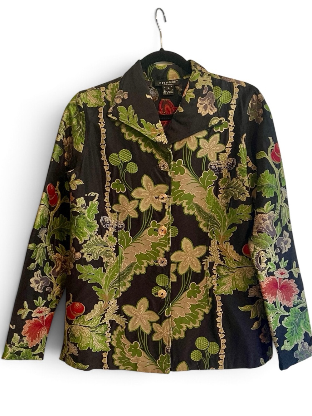 Citron Santa Monica Silk & Cotton Size Medium Botanical Tapestry Jacket